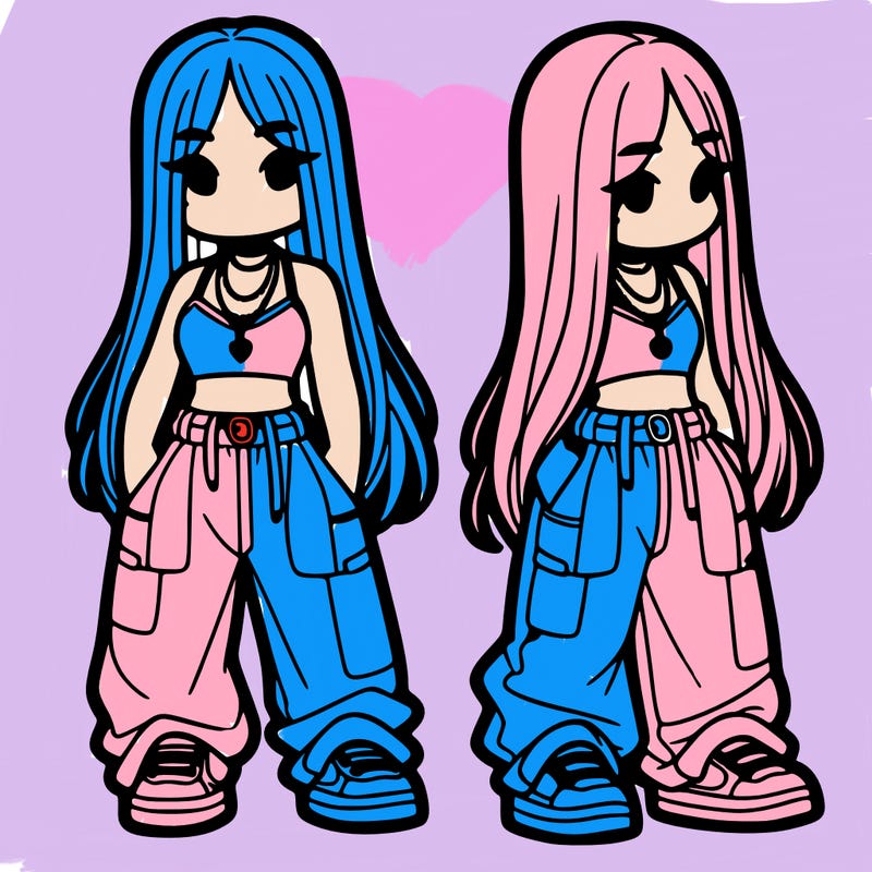 girl in baggy pants crop top and long hair