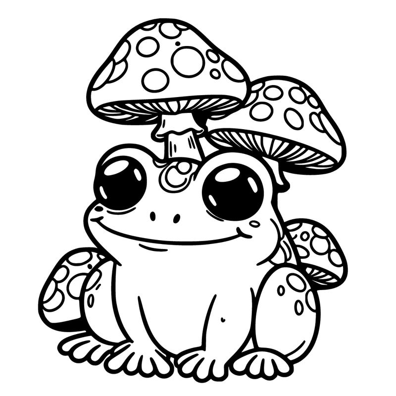 frog with mushrooms on head