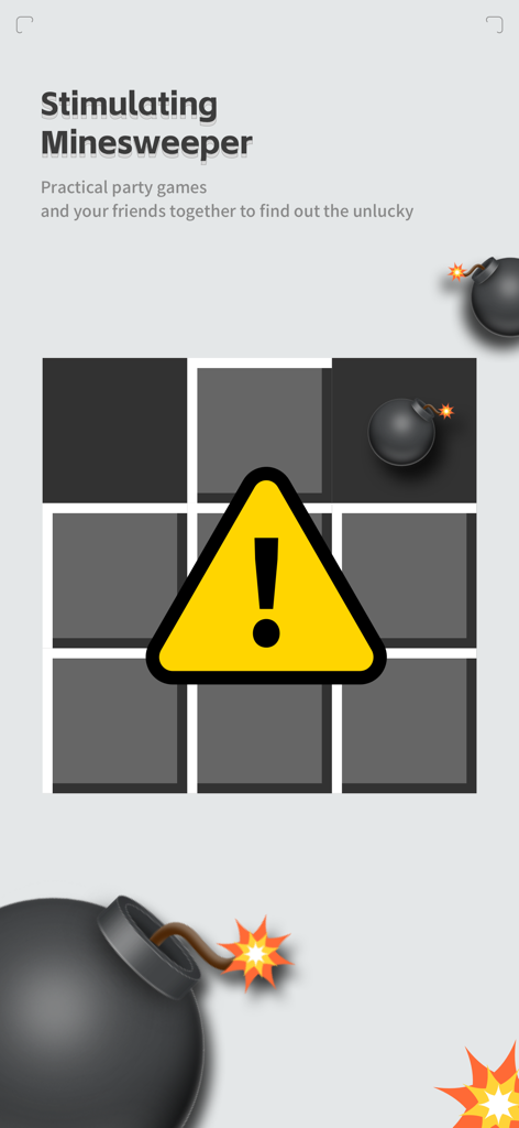 ZenRelief: Relaxing Watch Game - Stimulating Minesweeper mini game interface with bomb icons and a warning symbol
