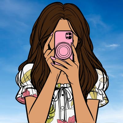 a realistic girl holding her phone taking pictures