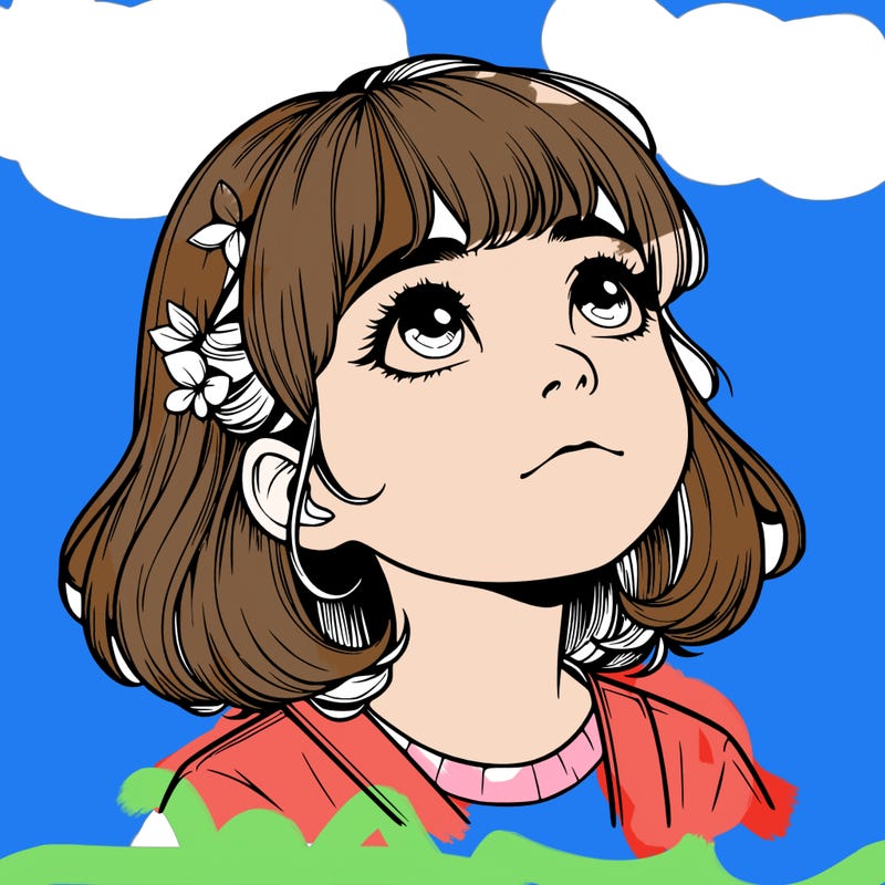 realistic girl looking up