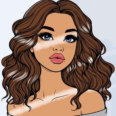 realistic girl with wavy hair and lips