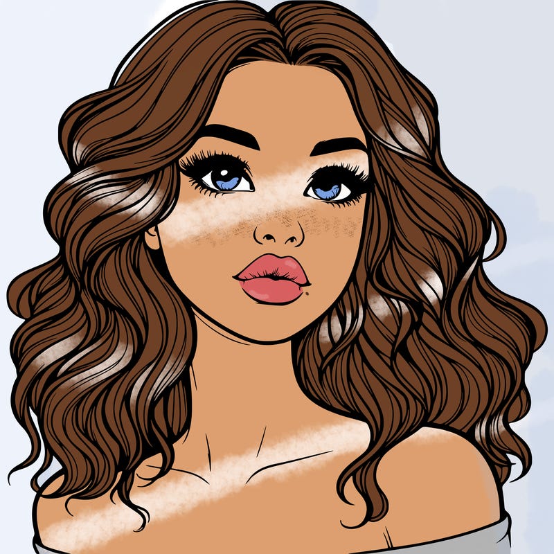 realistic girl with wavy hair and lips