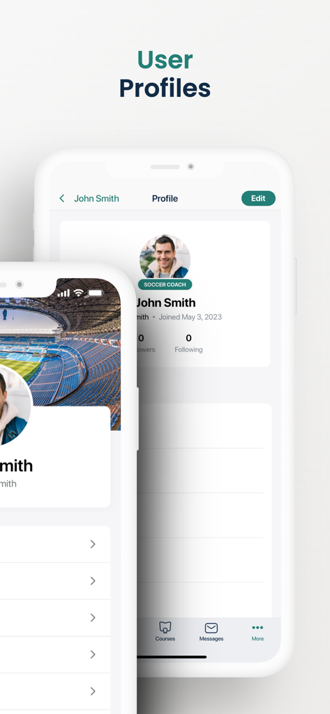 Soccer Coaches Hub - User profile interface of a soccer coach in the Soccer Coaches Hub app.