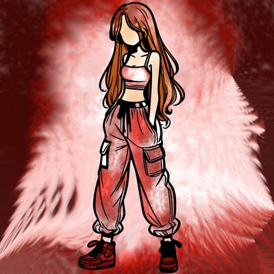 girl in baggy pants crop top and long hair