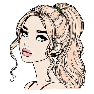 realistic girl with a ponytail on her hair and lips