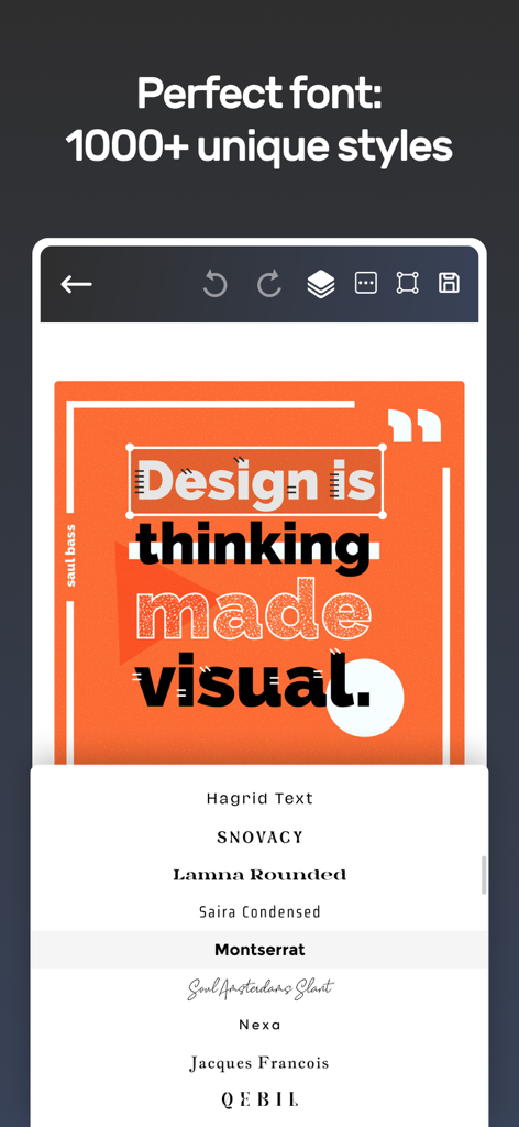 Oberfläche für das Design von Social-Media-Posts mit über 1000 einzigartigen Schriftarten für kreative Typografie.
