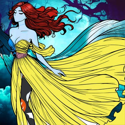 realistic woman in dress flowing the the wind