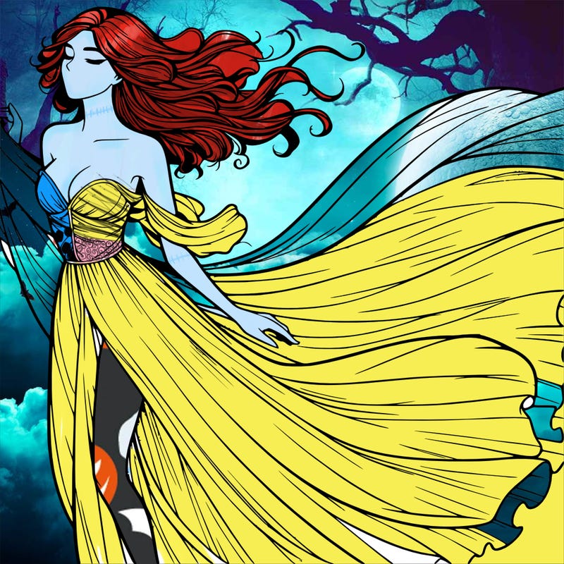 realistic woman in dress flowing the the wind