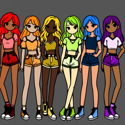 a group of girls wearing crop tops and shorts
