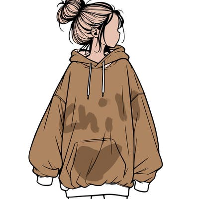 realistic girl with a oversized sweatshirt on and a bun