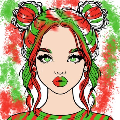 realistic girl with two buns in hair and lips