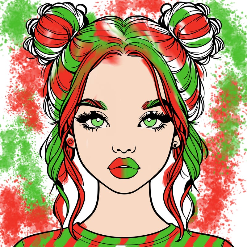 realistic girl with two buns in hair and lips