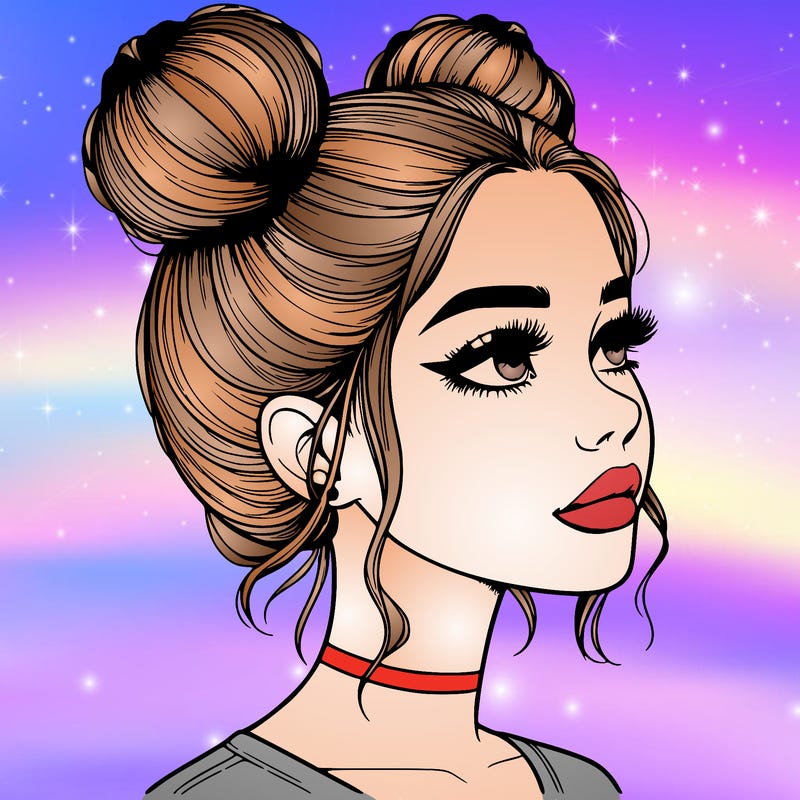 realistic girl with buns on the top of her head