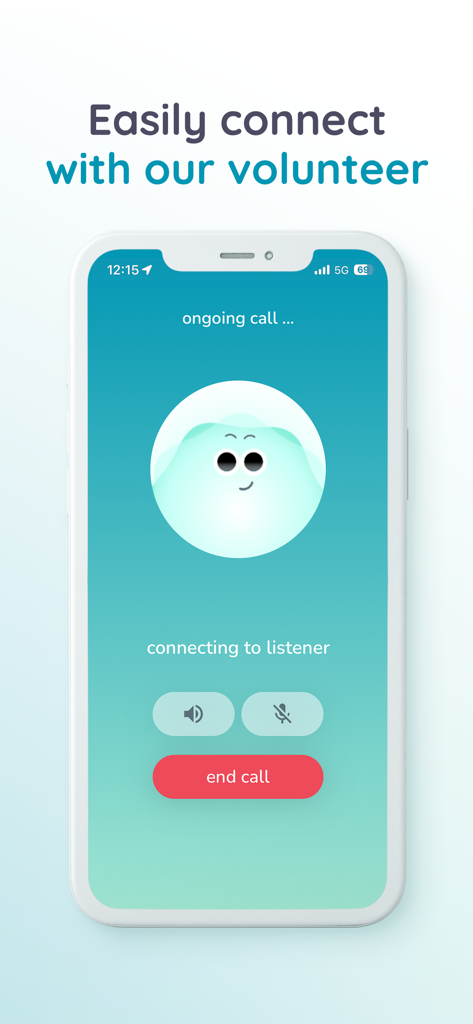 SATI APP - Smartphone display of the SATI app connecting a user to a volunteer for emotional support