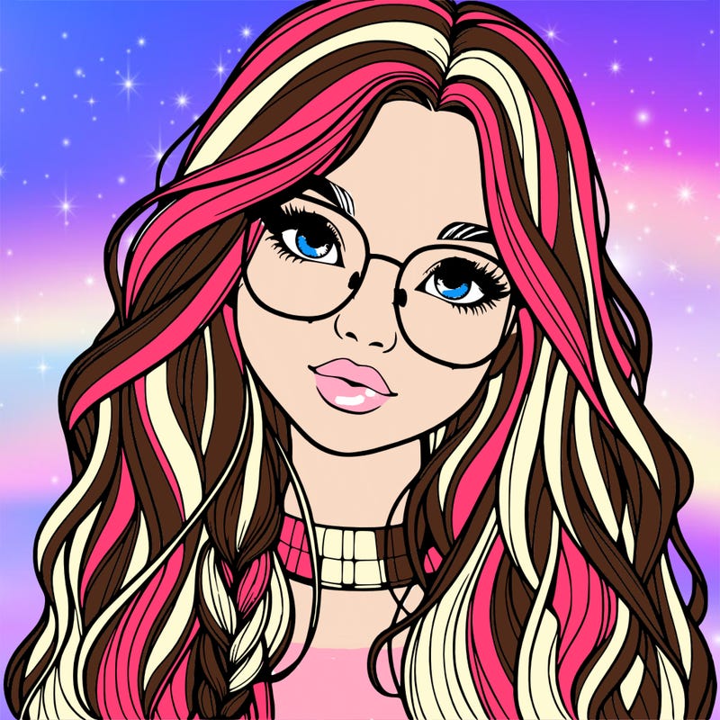 girl with long hair and freckles and glasses realistic