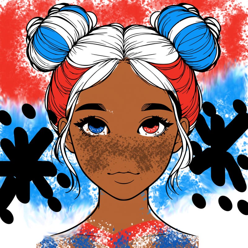 realistic girl with two buns on top of her head