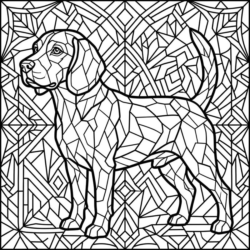 Dive into a world of intricate beauty with our Stained Glass Beagle coloring page, blending the charm of a beloved dog breed with captivating geometric artistry. This unique design promises a rewarding coloring experience for all ages.