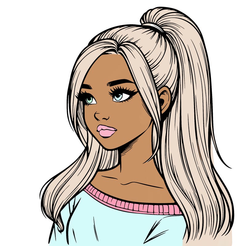 realistic girl with a high ponytail