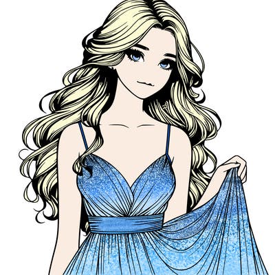 realistic girl in flowy silky prom dress