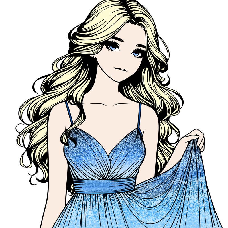 realistic girl in flowy silky prom dress