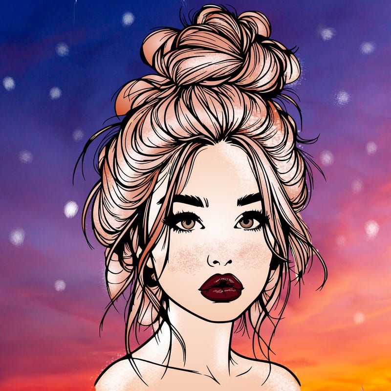 realistic girl with a messy bun and she has lips