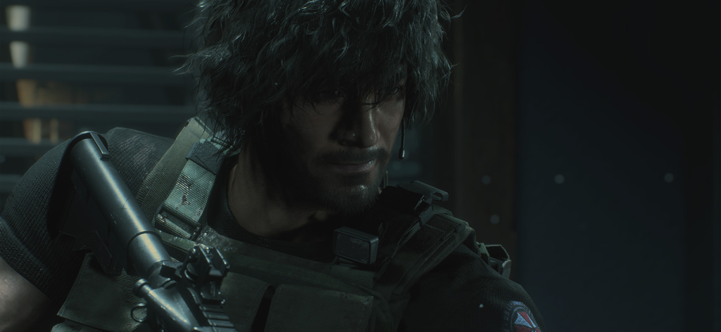 Close up portrait of Carlos Oliveira in tactical gear from Resident Evil 3