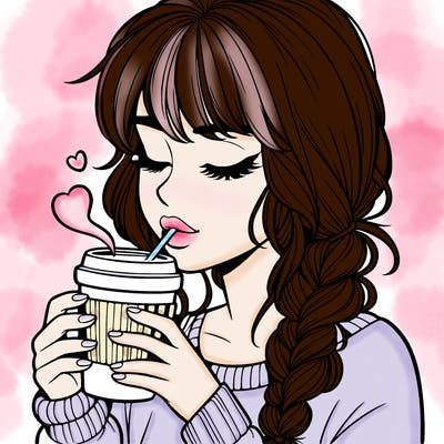 realistic girl drinking coffee