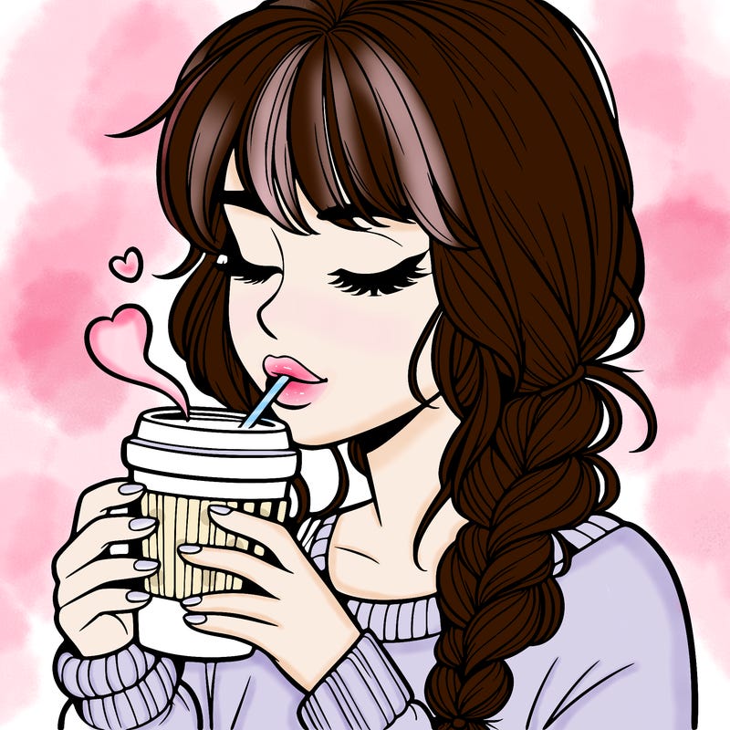 realistic girl drinking coffee