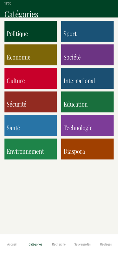 MaliActu.net - MaliActu mobile app interface showing various news categories like Politics, Sport, Economy, and Diaspora in colored tiles.