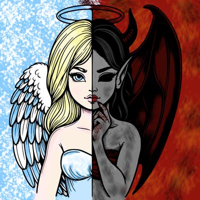 realistic angel half demon