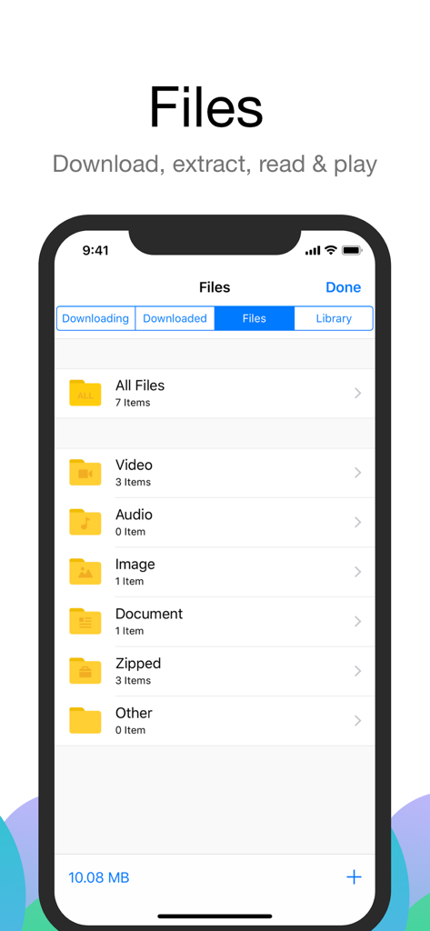 Alook Browser - 8x Speed - Alook Browser file management screen showing folders for videos audio documents and zipped files