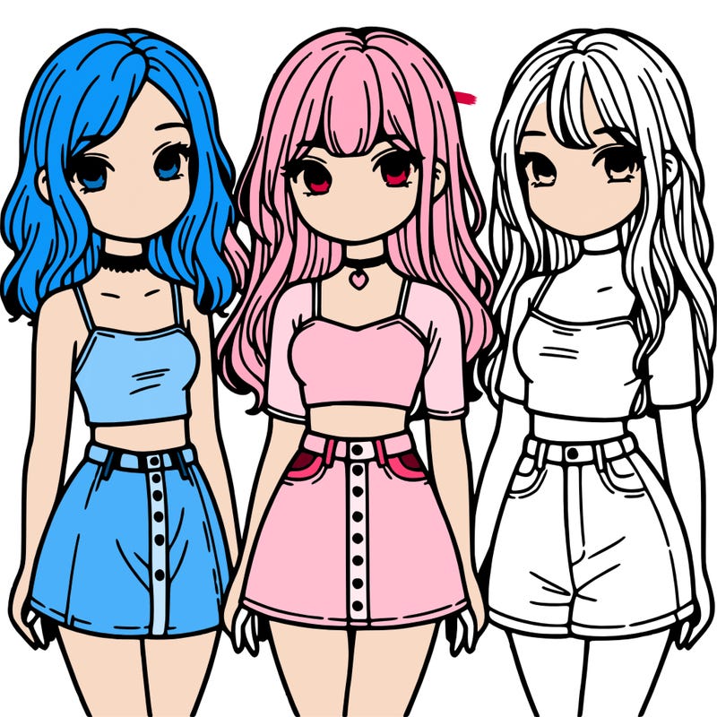 3 girls wearing crop tops and skirts