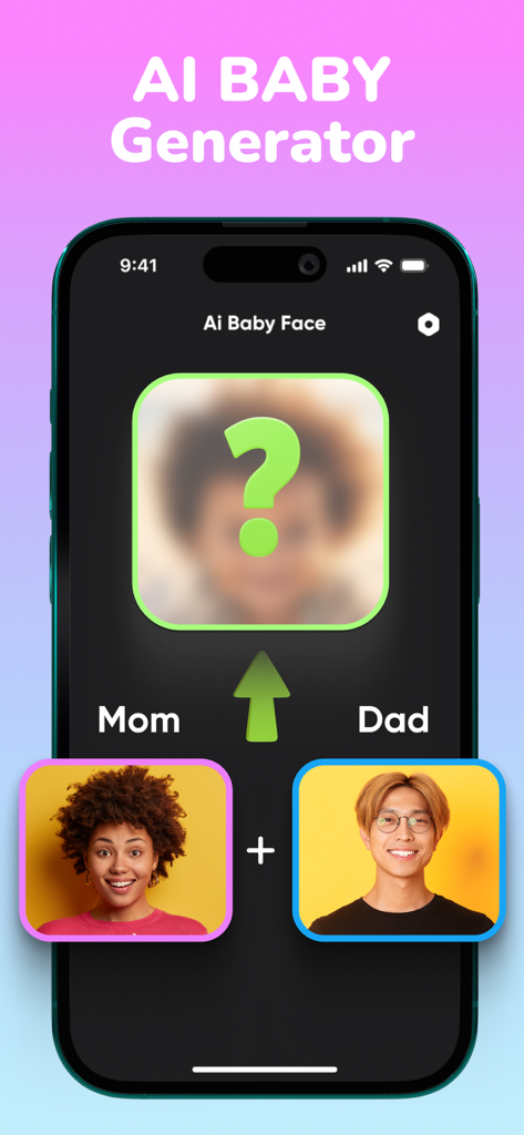 Future Baby Face AI Generator - Interface of the Future Baby Face AI Generator app displaying a feature to predict a baby's face from photos of parents
