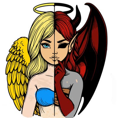 realistic angel half demon