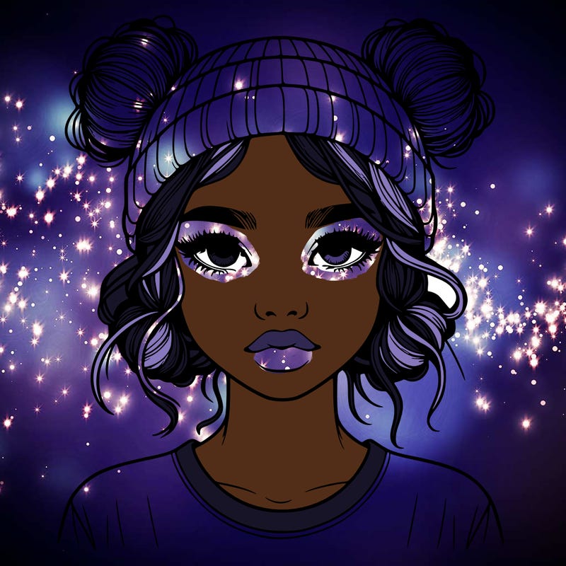 realistic girl with buns in her hair with a beanie on