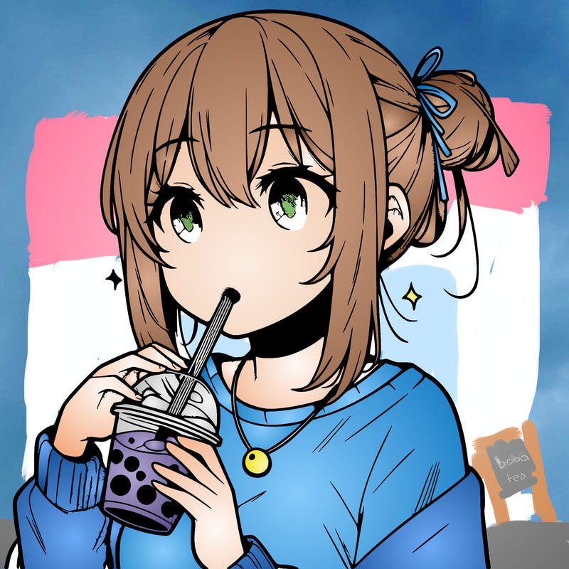 manga character drinking boba