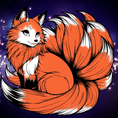 realistic detailed 9 tailed anime fox