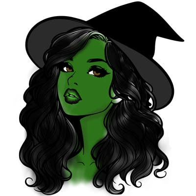 realistic witch girl with wavy hair and lips