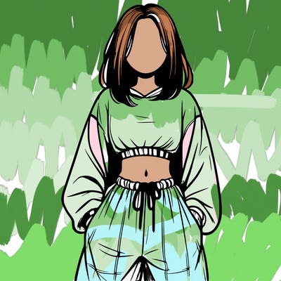 realistic girl faceless with baggy pants and a crop top