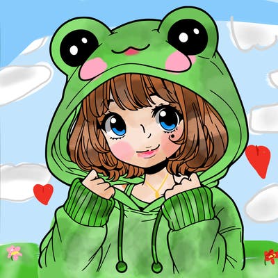 a cute teenage girl wearing a frog hoodie