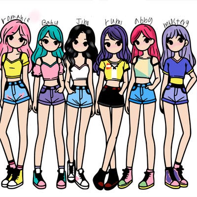 a group of girls wearing crop tops and shorts