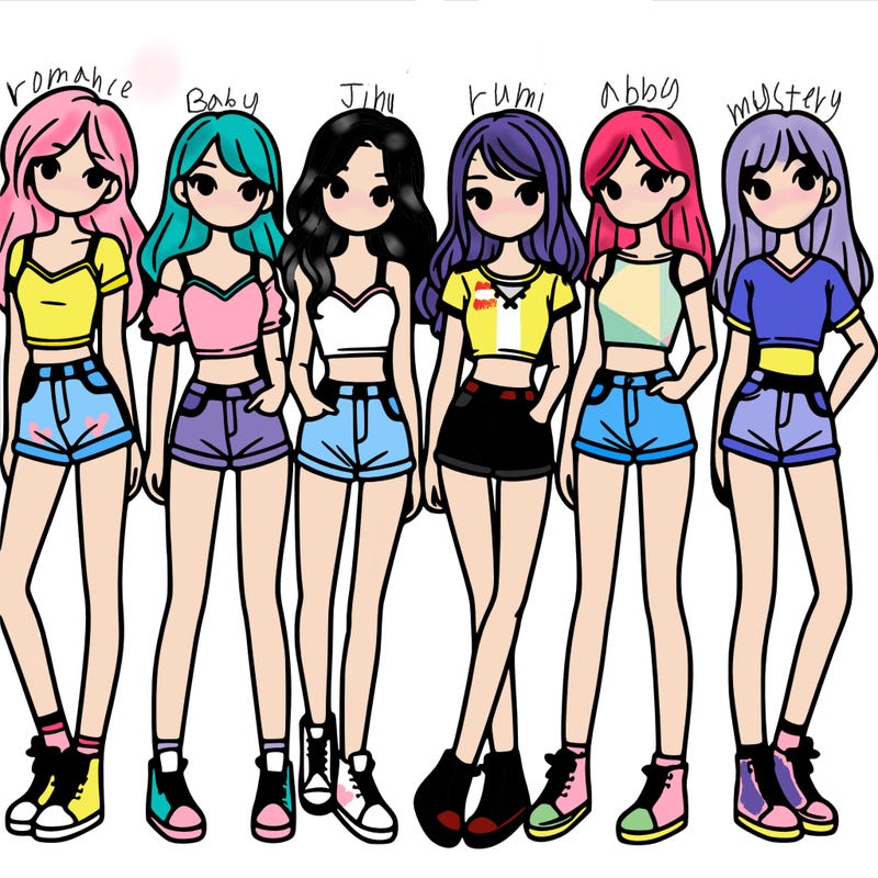 a group of girls wearing crop tops and shorts