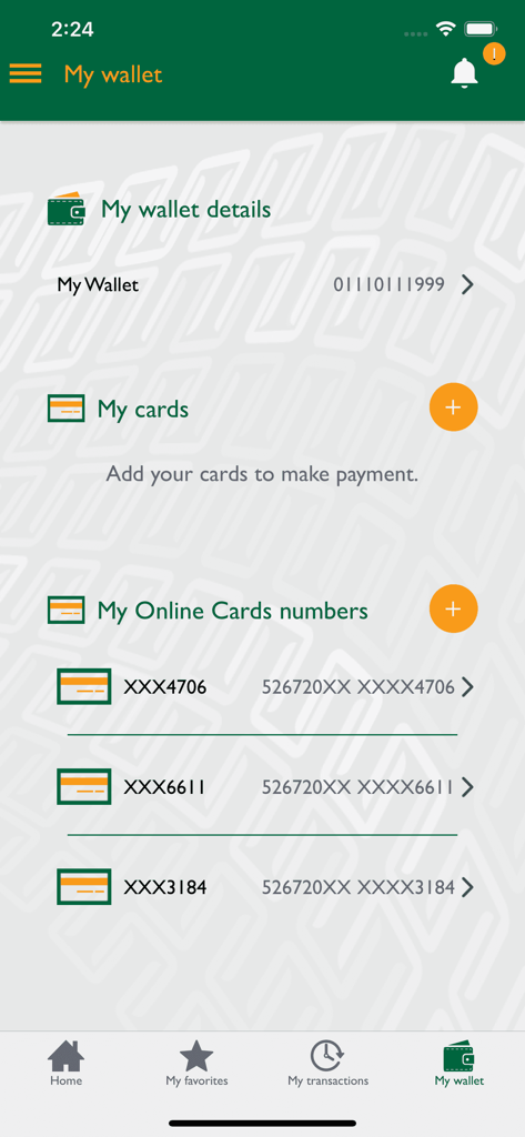 NBE-PhoneCash - NBE-PhoneCash mobile app interface showing wallet details and a list of virtual online card numbers.
