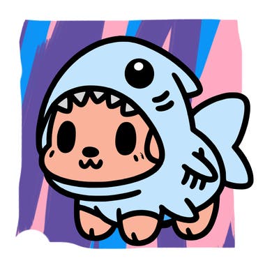 cute dog wearing a shark costume