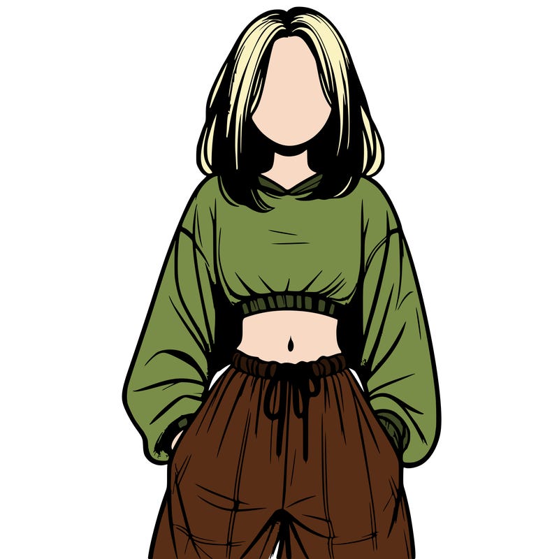 realistic girl faceless with baggy pants and a crop top
