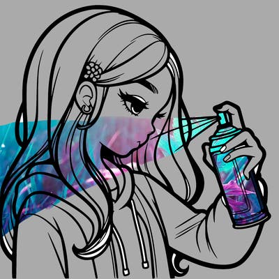 a realistic girl spray painting