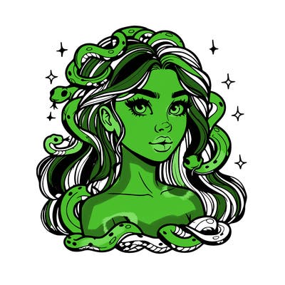 realistic girl with snakes as hair