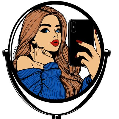 realistic girl taking mirror selfie beautiful