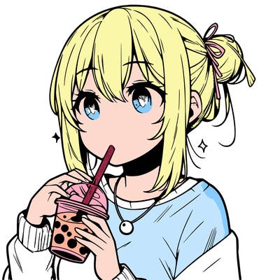 manga character drinking boba